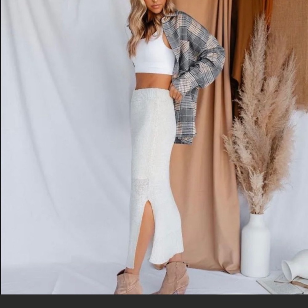 Vici Wishlist cream sweater knit midi skirt
